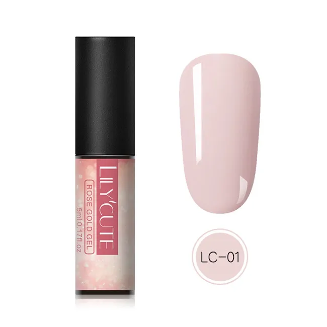 rose gold1 LILYCUTE, 5 мл, светящийся Гель-лак, розовое золото, мерцающий Блестящий Гель-лак, полуперманентный, замачиваемый, УФ светодиодный Гель-лак для ногтей - Цвет: rose gold1