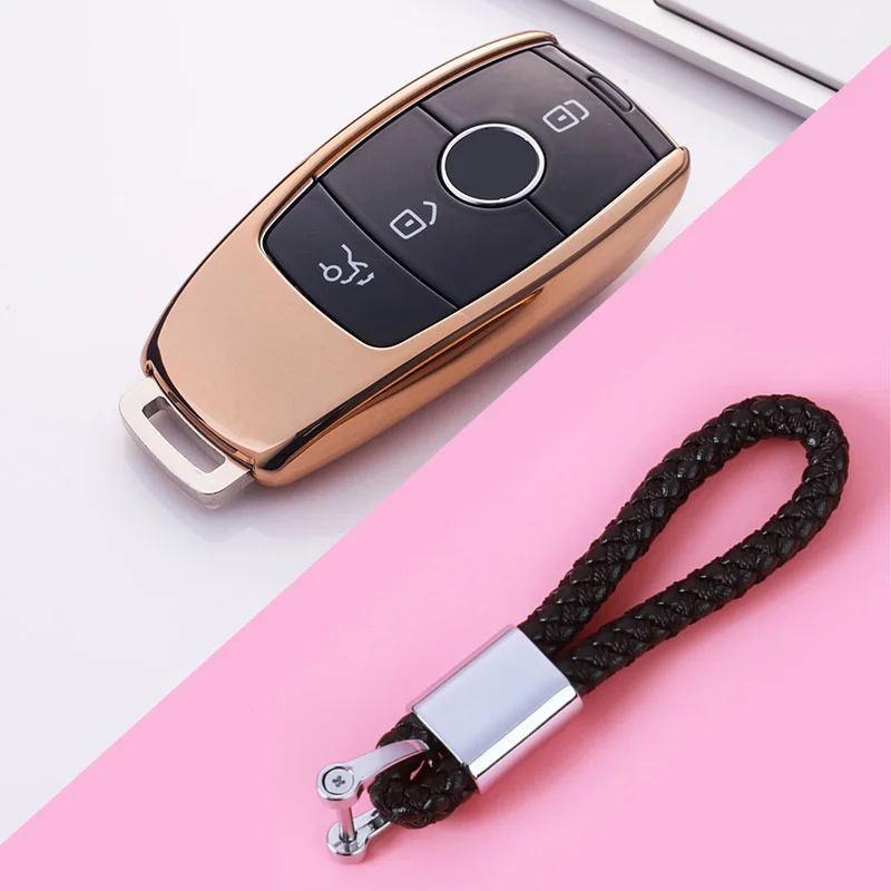 E-Gold keychain Мягкий ТПУ автомобиль дистанционного ключа чехол для Mercedes Benz E Class W213 E200 E260 E300 E320 защитный брелок держатель - Название цвета: E-Gold keychain
