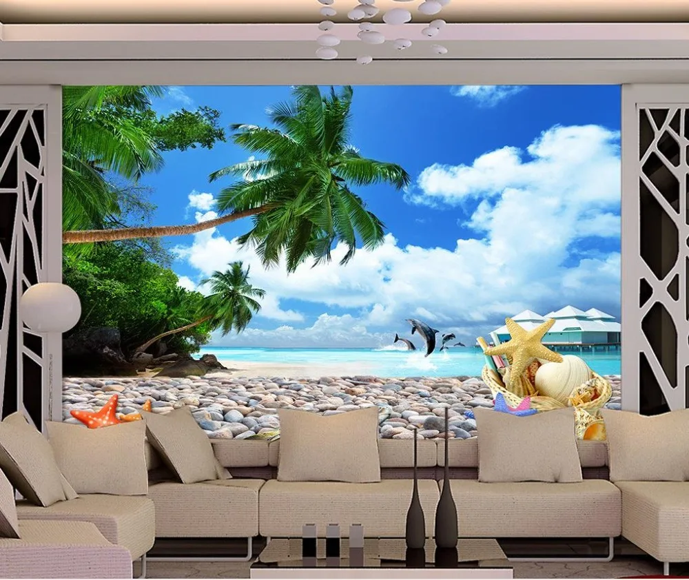 Пользовательские 3d обои морской пейзаж Дельфин Пляж Морская ракушка фон Стена