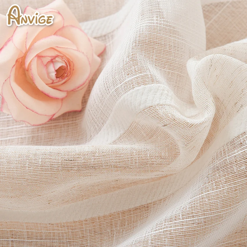 Modern Striped Tulle Curtains Translucidus Linen Material Sheer for Living Room Window | Дом и сад