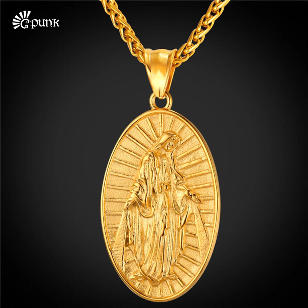 

miraculous medal Virgin Mary Necklace for mens Jewelry 2017 new Gold color Catholic Religious Goddess pendant charms P2460G