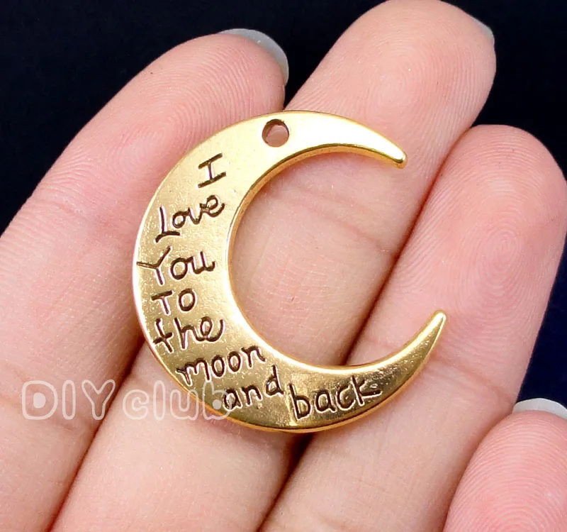 20pcs-moon Талисманы, старинное серебро/бронза/золото I Love You To The Moon и сзади Шарм Подвеска 29x27 мм - Окраска металла: Gold