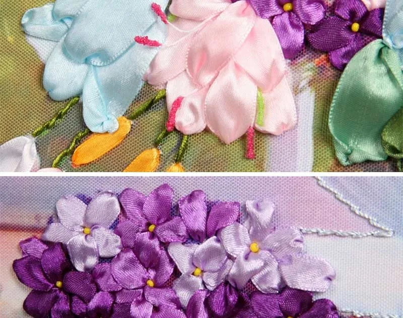 57X50 см фиолетовая ваза с лавандой рукоделие DIY 3d Набор для вышивания крестиком незаконченная вышивка лентой paintingtitching ремесло подарок