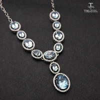 tbj elegant natural blue topaz gemstone necklace in 925 sterling silver fine jewelry for party as best gift for women with box