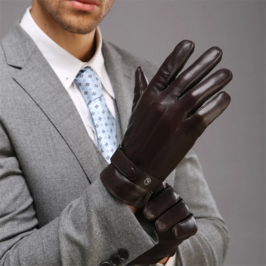 Перчатки из натуральной кожи модные фирменные дизайнерские мужские утепленные