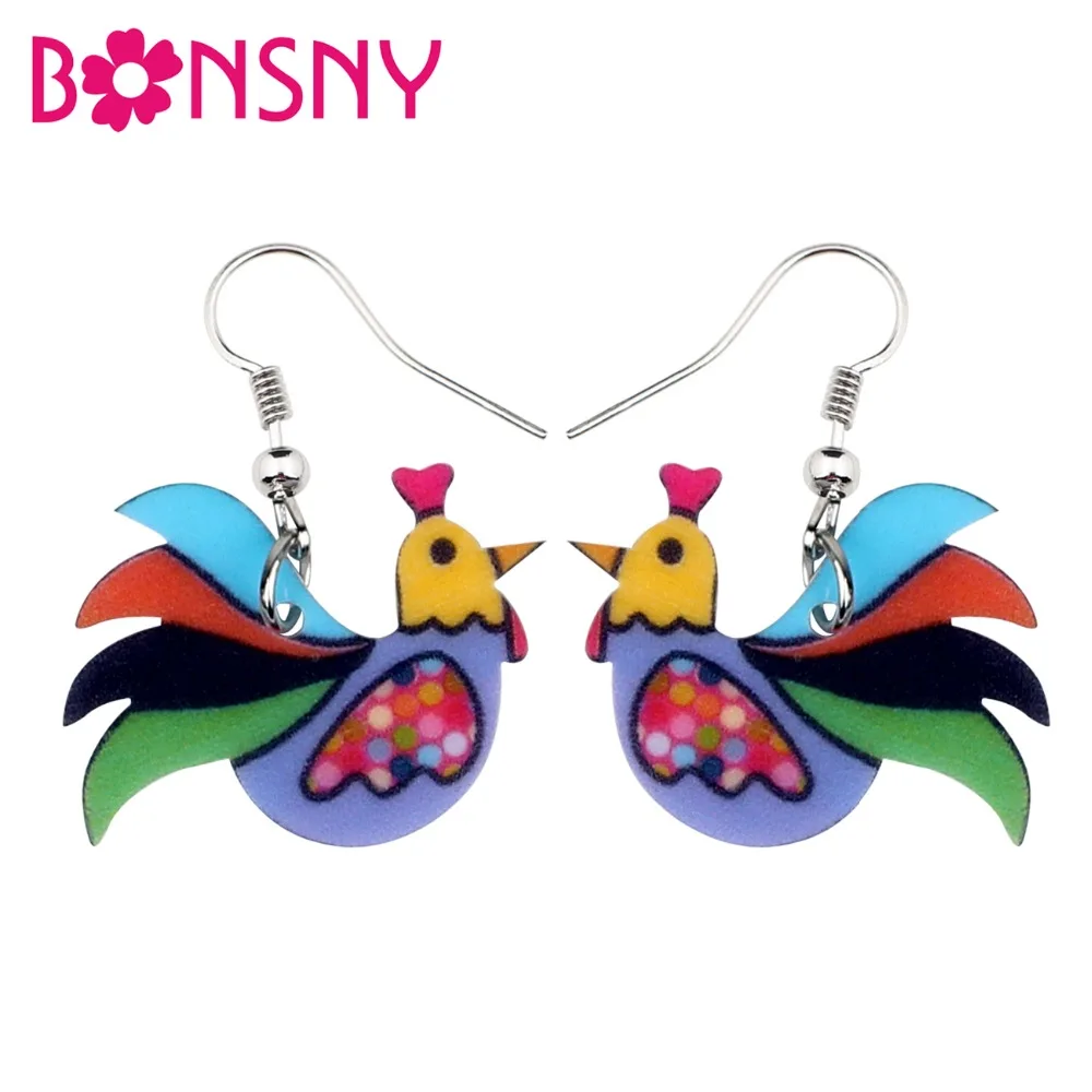 Висячие серьги Bonsny в виде курицы большие акриловые длинные висячие новинка 2016