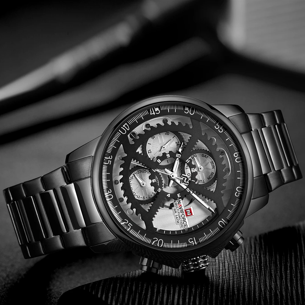 NAVIFORCE Brand Mens Sport Watch Full Steel Quartz Watches Men Date Week 24 Hour Waterproof Military Clock Man relogio masculino | Наручные