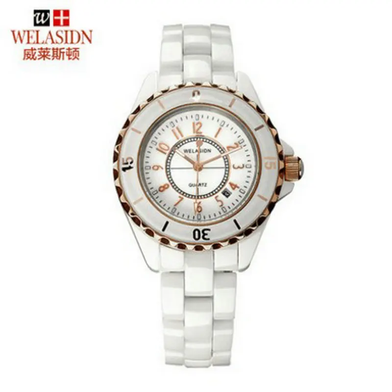 Низкая цена Керамической качество кварцевые женские часы женщина для Женщины