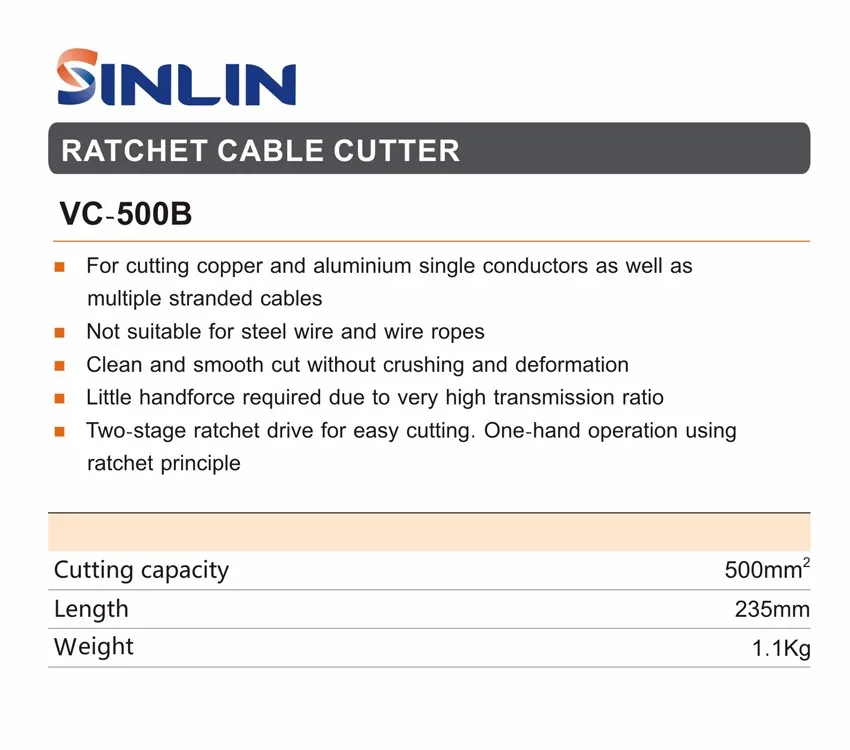 VC-500B RATCHET CABLE CUTTER PLIER Cutting capacity 500mm WIRE CUT TOOLS
