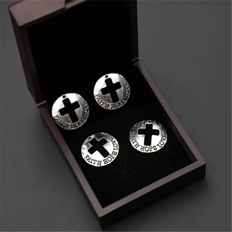 10pcs Silver Plated Faith Hope Love Tag Hollow Crosses Pendant DIY Charm Catholic Bracelet Necklace Jewelry Craft Making 23mm | Украшения и
