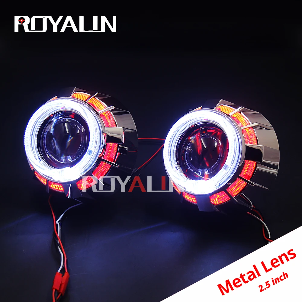 ROYALIN светодиодный DRL двойной ангельские глазки Halo Кольца Мини объектив проектора би ксенон H1 фары кожухи белый красный H4 H7 авто лампы DIY
