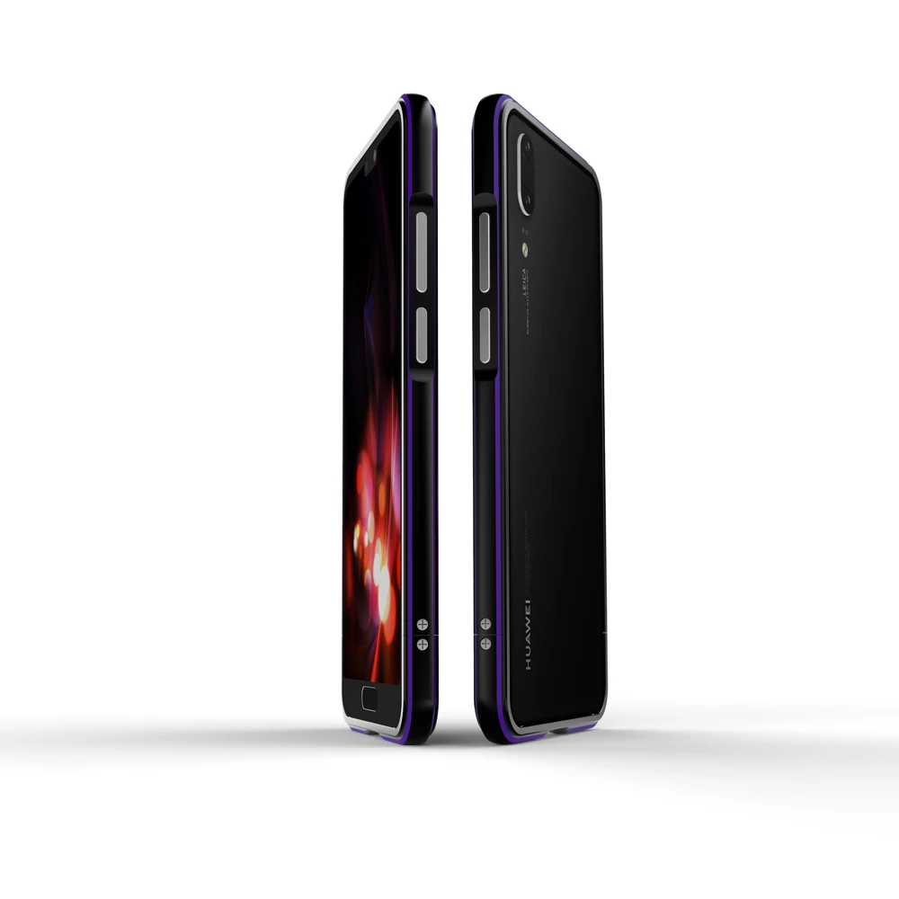 black with purple Чехол для huawei P20 Pro, Роскошный чехол для huawei P20 Lite, глянцевый алюминиевый защитный чехол с металлической рамкой для huawei P20, чехол P20 Pro - Цвет: black with purple