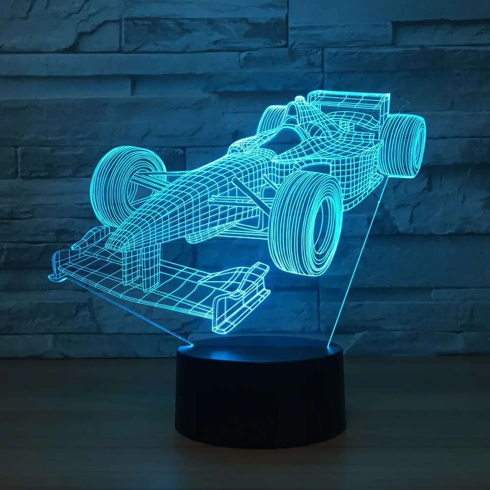 Акриловые 3D светильник светодиодный в форме гоночного автомобиля Luminaria лампе USB