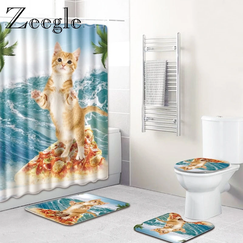 Zeegle с рисунком кота Ванная комната коврик комплект из 4 предметов одежды