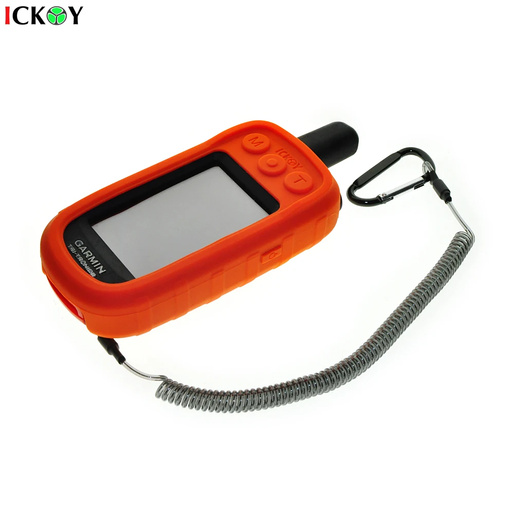 Silicone Protect Case + Safety Retractable Tether Steel Inside Stretch Coiled Lanyard for Handheld GPS Garmin Alpha 100 Alpha100