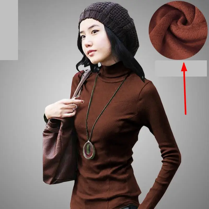 Зимний бархатный утепленный кашемировый свитер Женская однотонная водолазка с