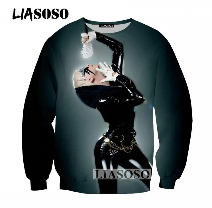 LIASOSO Мода 2017 Осень Мужская и Женская толстовка с 3D принтом Леди Гага длинными