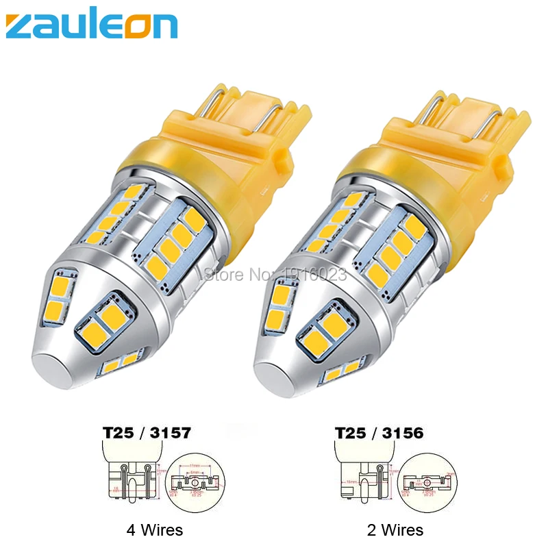 Zauleon 2 шт. 3157 3156 3057 3056 P27/7 Вт T25 желтый указатель поворота с 30SMD 2835 авто светодиодные