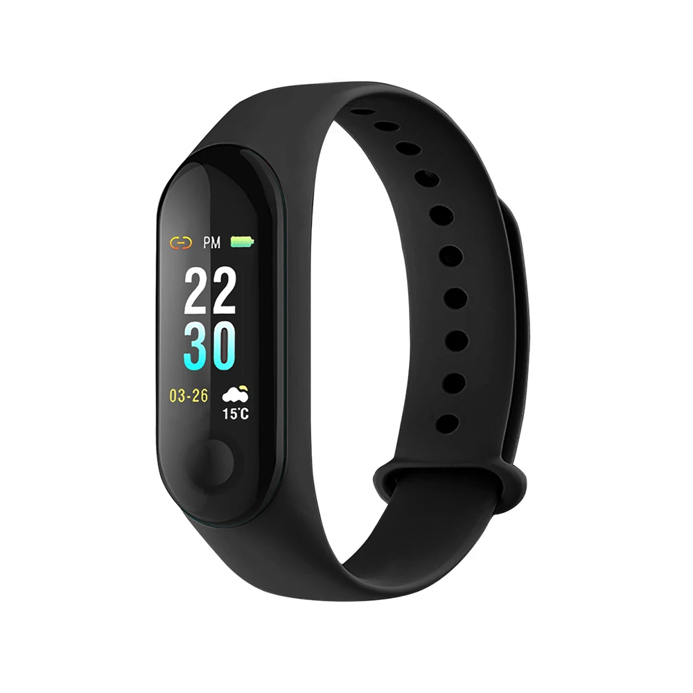 Черный Экран Шагомер фитнес Bluetooth Smartwatch для мужчин и женщин водонепроницаемый IP67 Смарт спортивные часы черный красный синий ремешок - Цвет: Черный