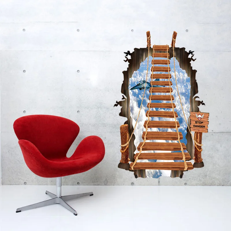 Creative 3D Staircase Sky Airplane Wall Sticker Personality Home Decoration Ceiling Living Room Floor Art Decals Wallpaper | Дом и сад