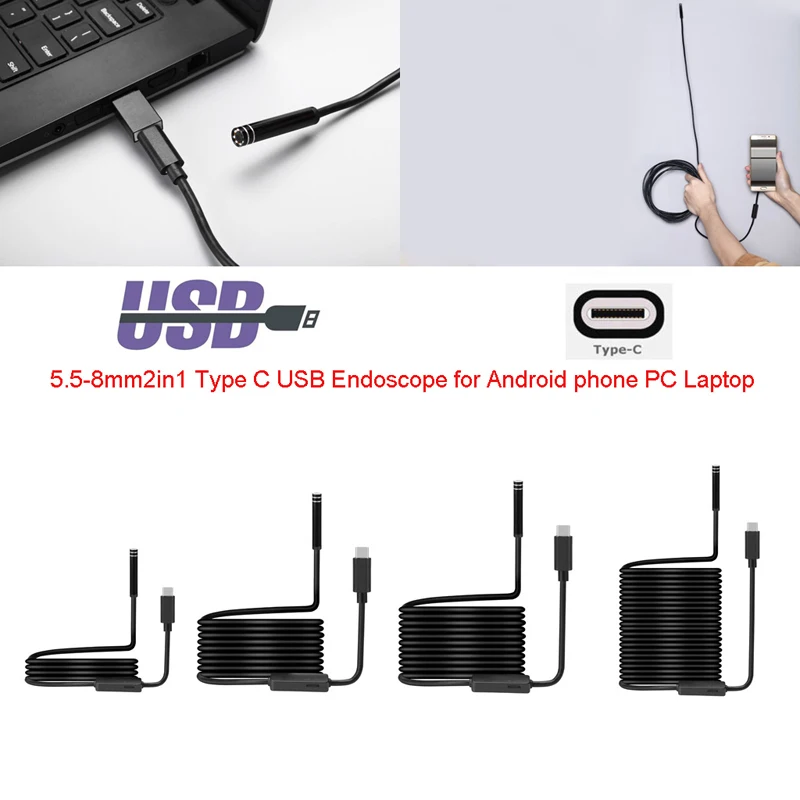 1 м/3 м/5 м/7 м/10 м 8LED 7 мм водонепроницаемый USB TYPE-C Android эндоскоп Инспекционная камера