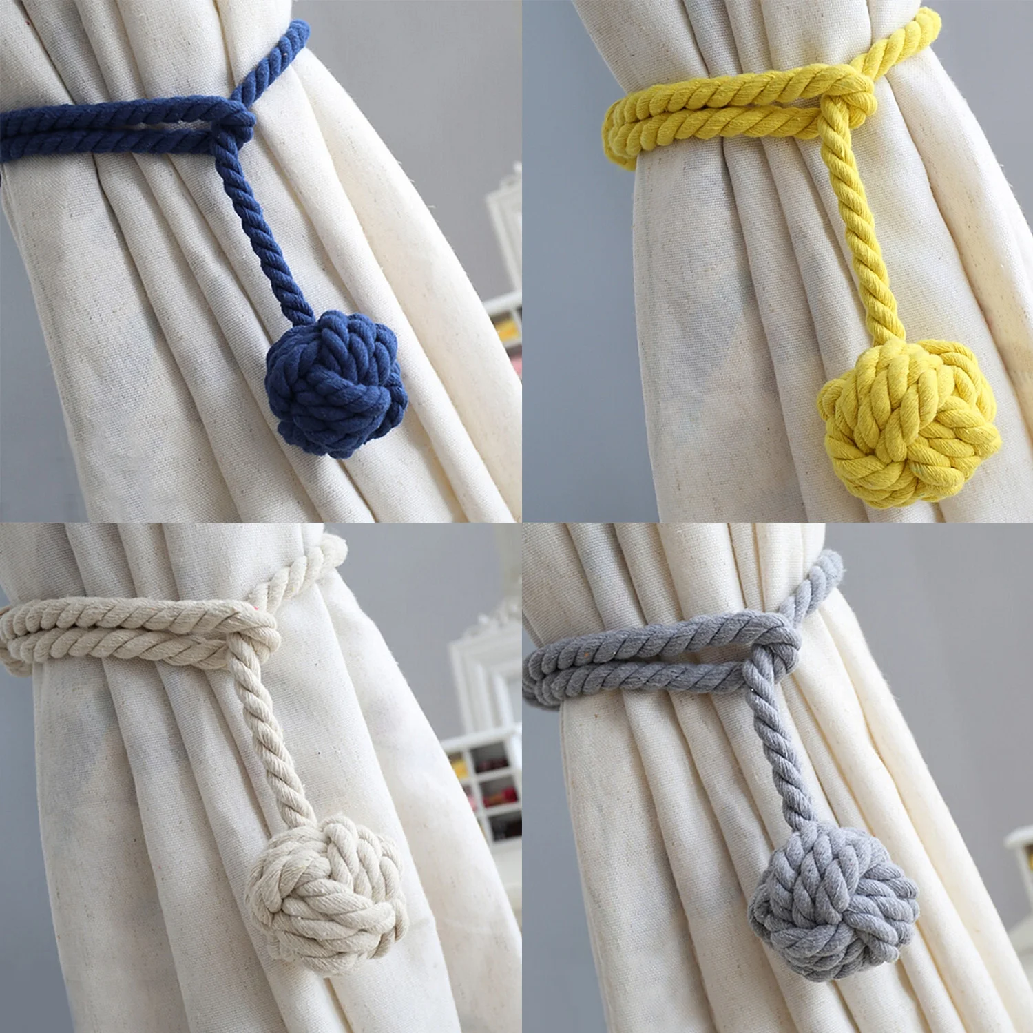 

2cps Elegant Hand Knitting Window Curtain Drapes Cotton Rope Holdbacks Tiebacks for Home Office Hotel Curtain Decorations