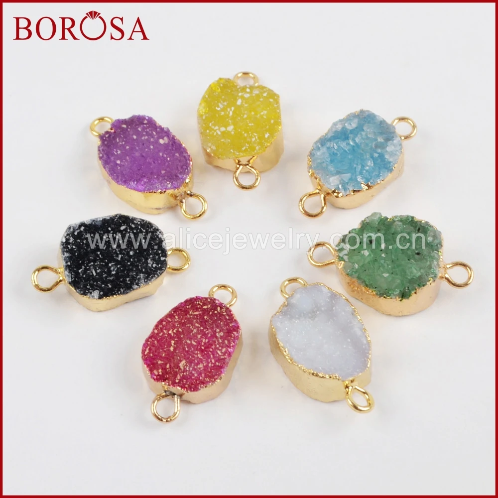 BOROSA 10 шт смешанных цветов s Freeform Агаты Друза Мода Drusy золотой цвет двойной