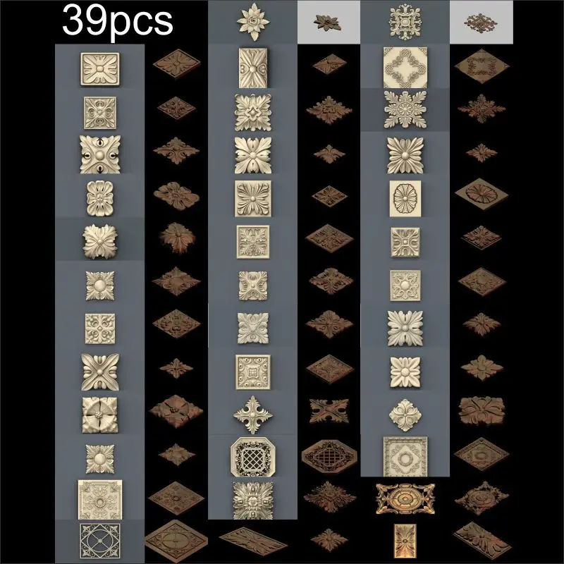 

Декоративный квадратный цветок, 39 шт./компл., 3D модель для 4-осевой круглой диаграммы, 3d-резной станок с ЧПУ в файле STL