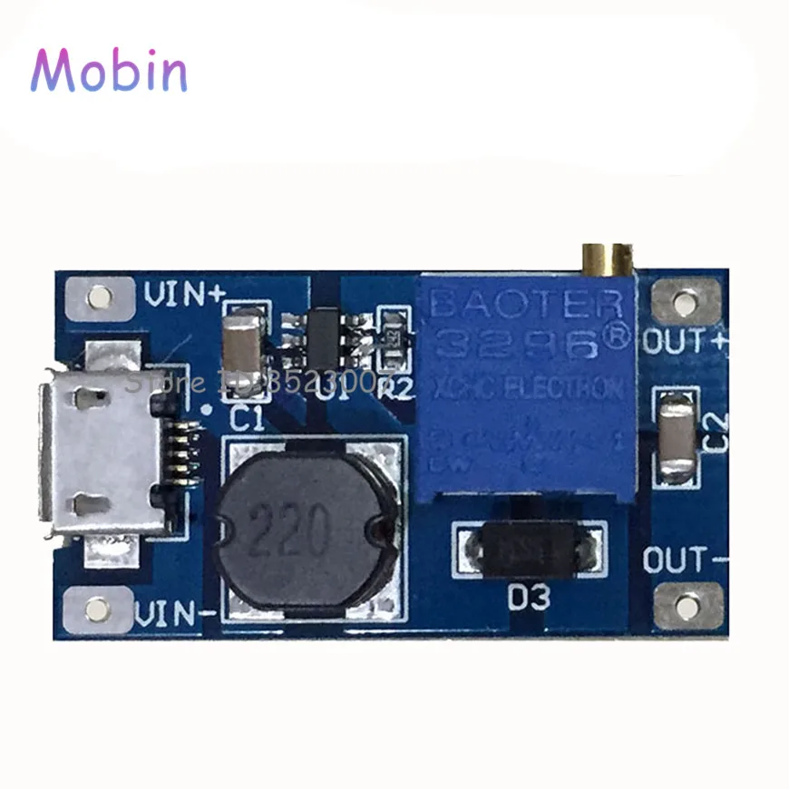 100 шт./лот DC-DC 2 В/24 В до 5/9/12/28 в Повышающий Модуль питания Micro USB вход 2A напряжение