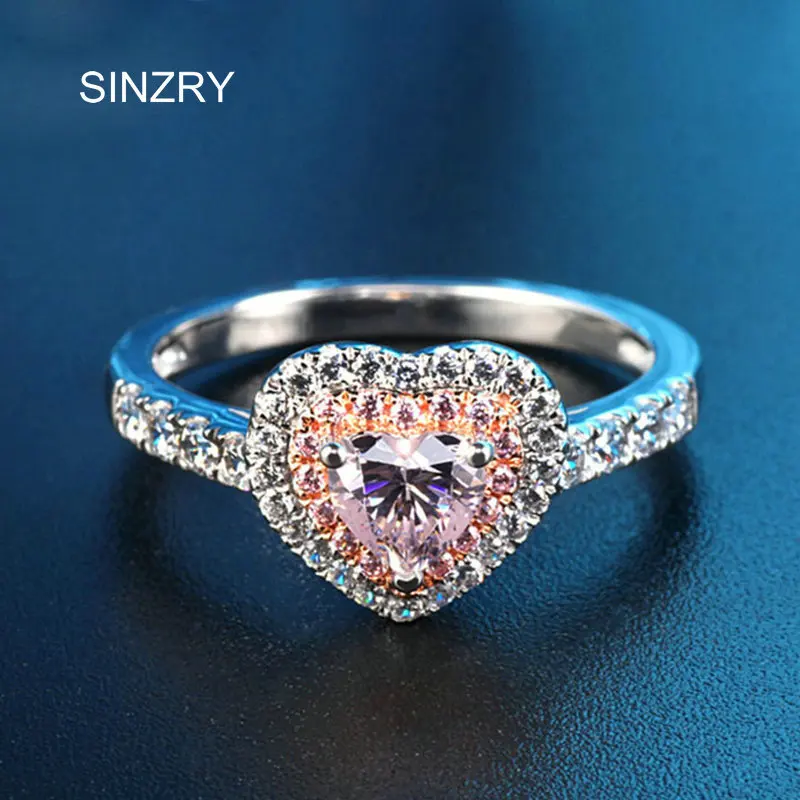 SINZRY 2018 ювелирные изделия ручной работы Горячая Мода Розовое сердце CZ кольцо AAA