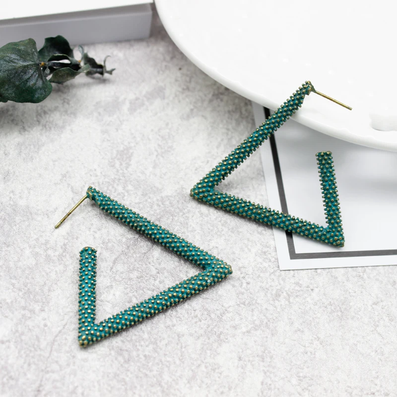 Серьги-гвоздики с треугольниками бронзовые голубые | Украшения и аксессуары