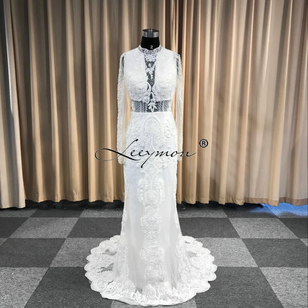 

Leeymon Custom Made 2019 Sexy luxury Beading Appliques Party Dress Floor-Length Lace Evening Dress