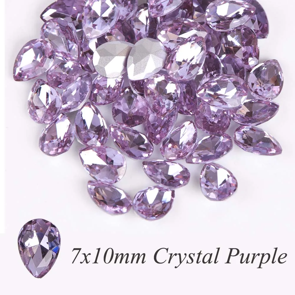Crystal Purple7x10mm 10 шт. дизайн ногтей Стразы из горного хрусталя в форме капли бриллианта Блестящий 3D Шарм Блеск драгоценный камень Маникюр украшения аксессуары JI030 - Цвет: Crystal Purple7x10mm