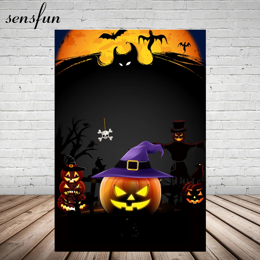 Sensfun 5x7 футов виниловый страшный призрак череп летучая мышь Тыква Хэллоуин Фото