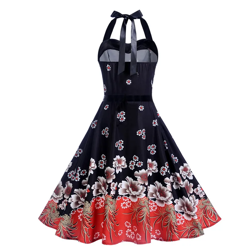 Женское облегающее винтажное платье с лямкой на шее элегантное туника цветочным