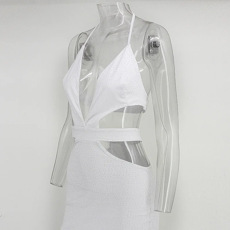 2019 глубокий v-образный вырез белое платье Макси женское сексуальное с открытой