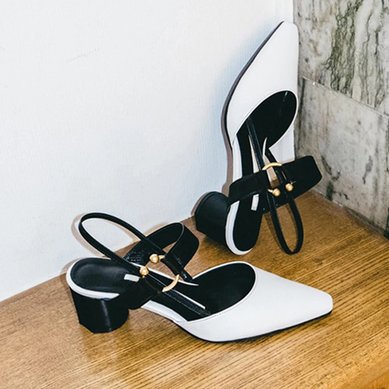 Босоножки Teahoo женские из лакированной кожи заостренный носок квадратный каблук