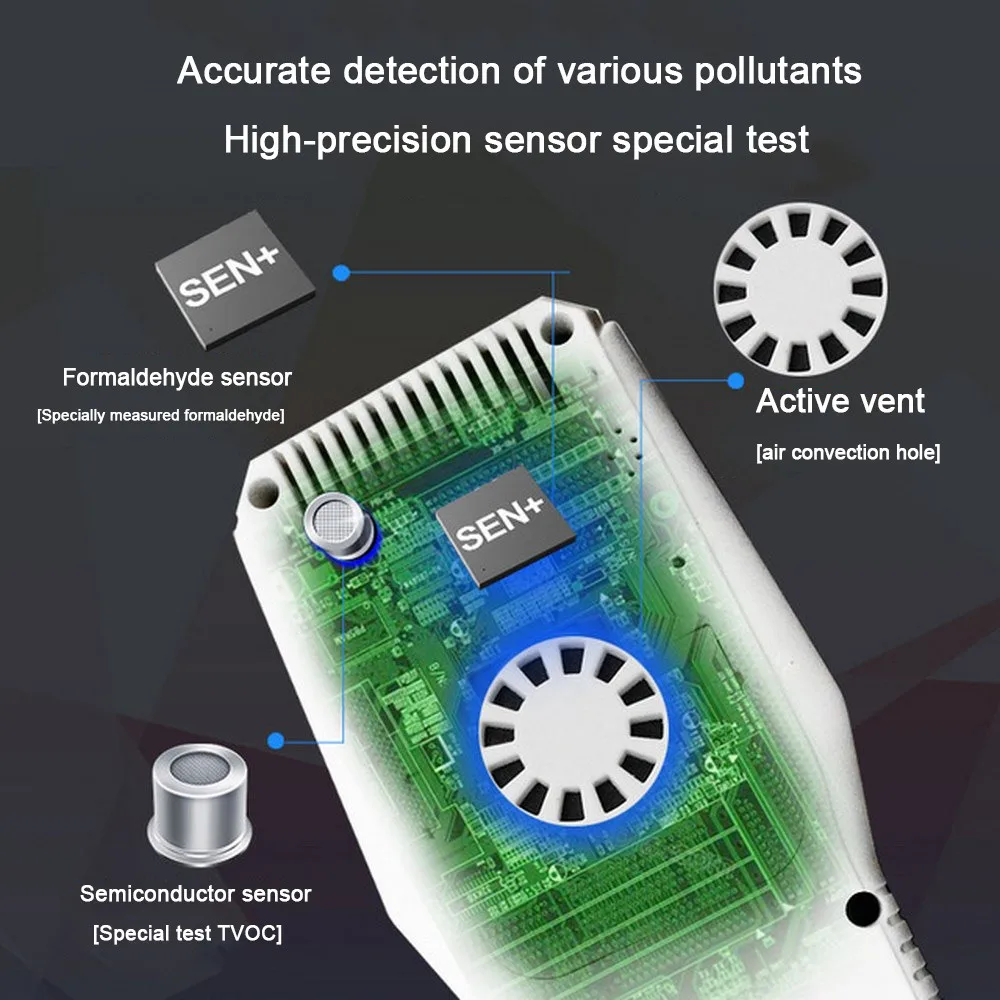 

HCHO Formaldehyde TVOC AQI Air Quality Monitor Detector 2000mA Battery Formaldehyde Gas Detector LED USB Air Quality Instrument