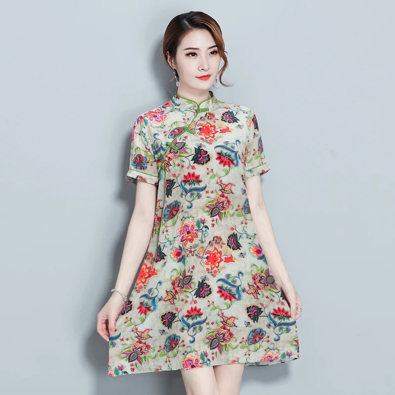 Cheongsam Китайский Стиль платье 2018 новые летние женские с короткими рукавами атлас