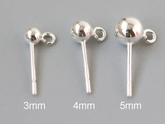 Wholesale 10pairs/lot Solid Sterling 925 Silver 3mm 4mm 5mm Ear Stud Ball Post Earrings with ring -925 silver Ear Post
