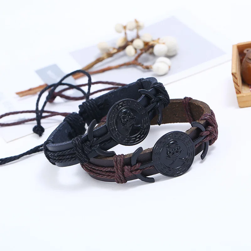 Винтажный Панк Черный крутой Хип-Хоп Регулируемый аксессуар на шнуровке кожаный