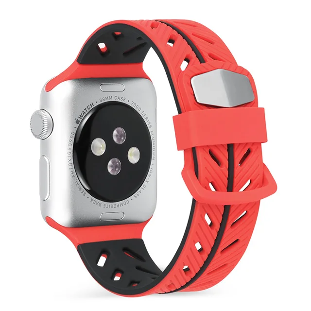 Спортивный мягкий силиконовый ремешок для Apple Watch Series4 3 2 1 42 мм 38 мм стильный ремешок замена ремешок браслет для iWatch - Цвет ремешка: red black