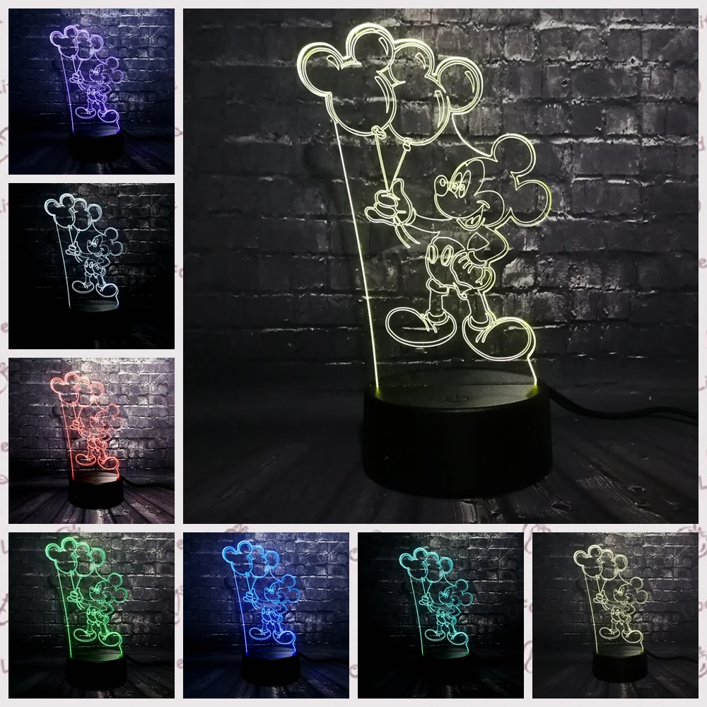 Мультфильм ночник 3D акриловый Блеск RGB Шар Микки мышь светодиодный Charge USB зарядка Иллюзия Декор настроение стол Лава подарок для детей