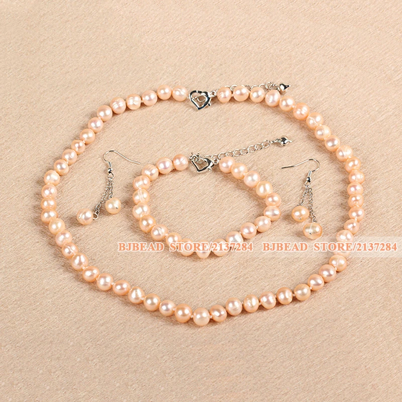 Good Design Best Mother Gift 8-9mm Natural Pink Freshwater Pearl Jewelry Set (Necklace Bracelet &amp Earrings) | Украшения и