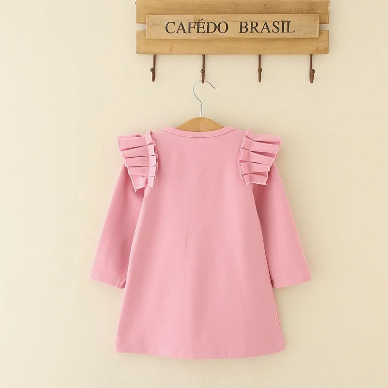 XsisaOK Little Girls Long Sleeves Dress Cotton Casual Baby Top Wear T-shirt All Match Red/Pink/Dark Blue Height 90-130 cm | Детская