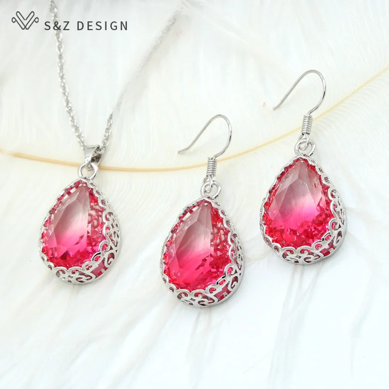 S & Z градиентный цвет длинная водяная капля висячие серьги ювелирный комплект 2019