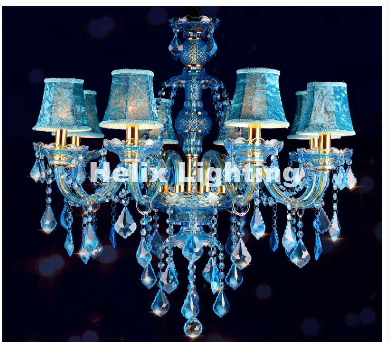 Бесплатная доставка D72cm 8L золотисто синяя Хрустальная люстра LED канделябро для