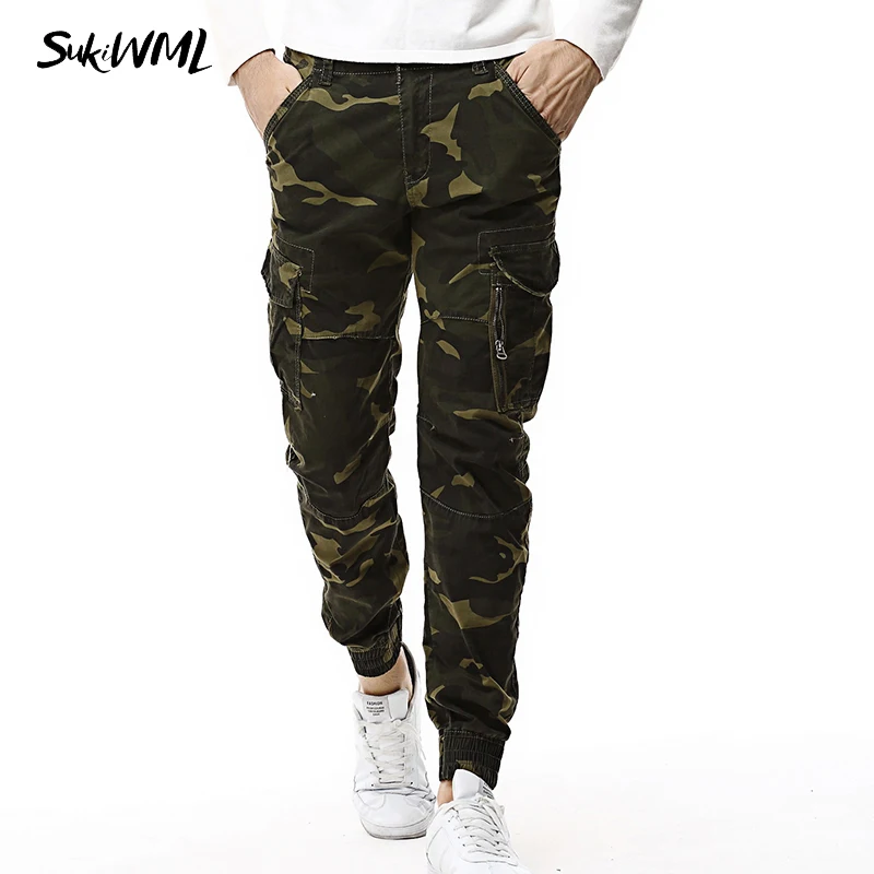 SUKIWML 2017 Модные мужские повседневные брюки камуфляжные карго спортивные 100%