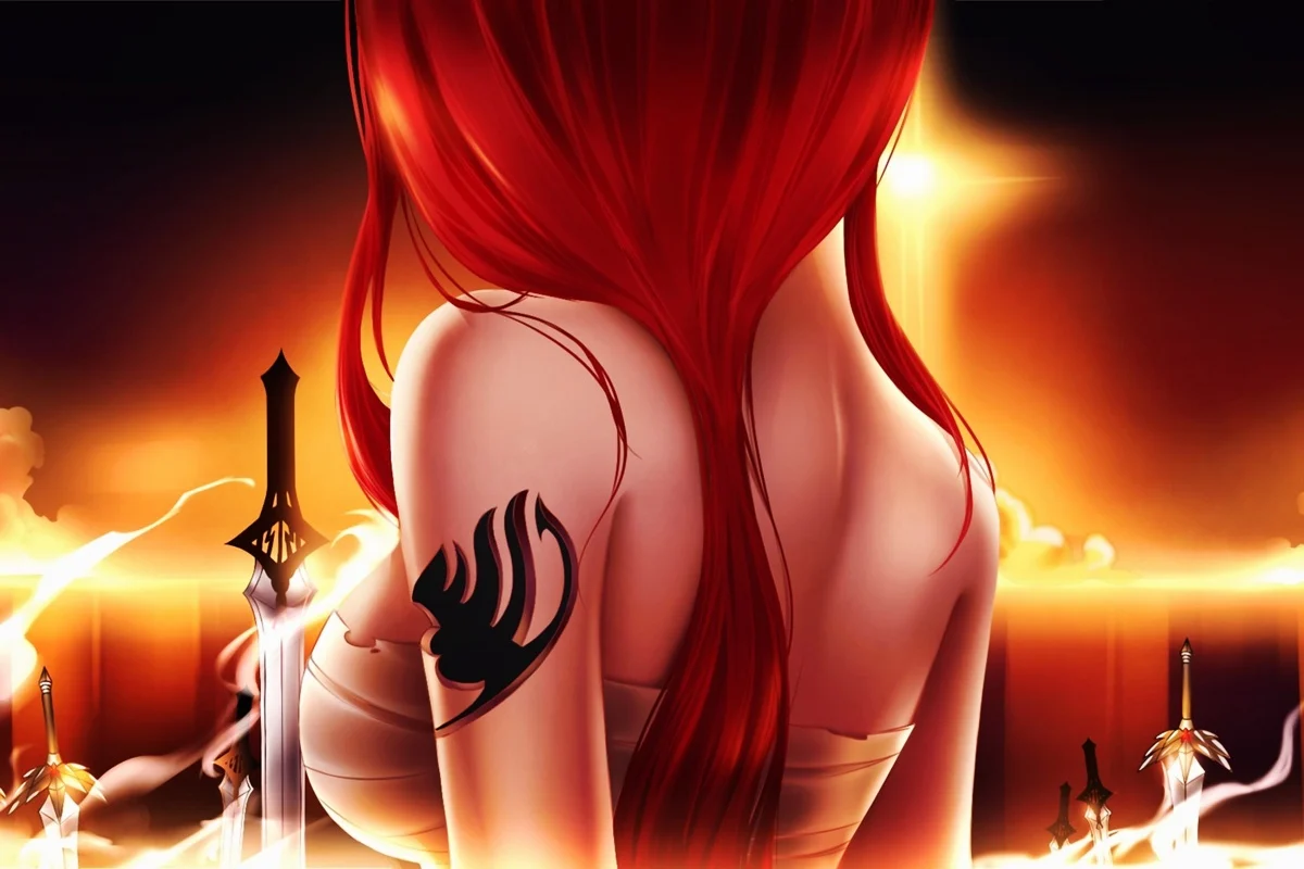 Тканевый постер на заказ искусство сказочный хвост Ezra Scarlet girl с мечами PJZK36