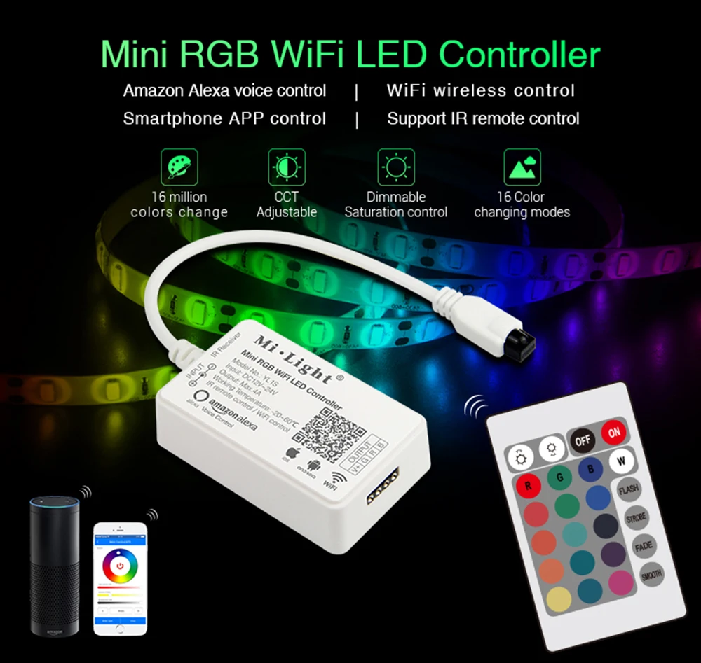 WI FI цветных (RGB) светодиодных лент Alexa 10 м Водонепроницаемый веревочкой 5M RGB